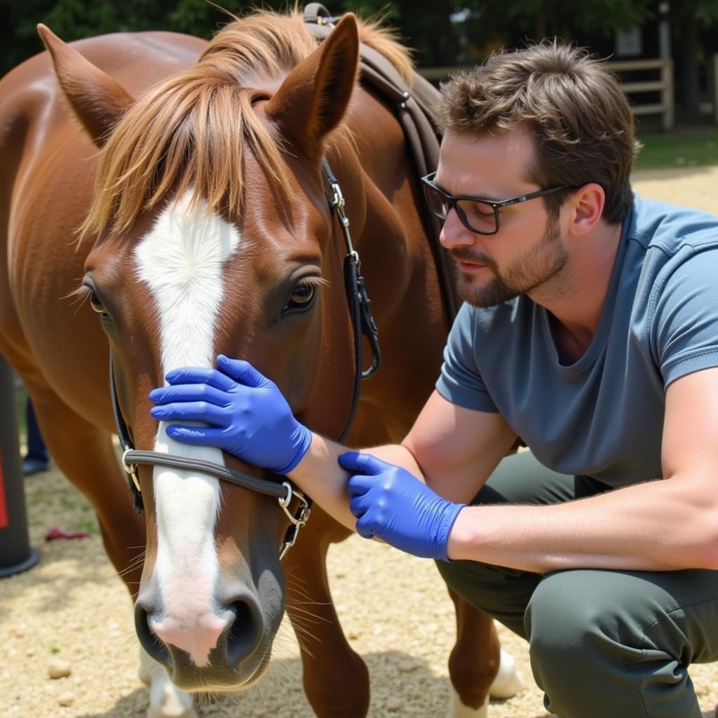 Veterinarian Examining a Horse for Parasites