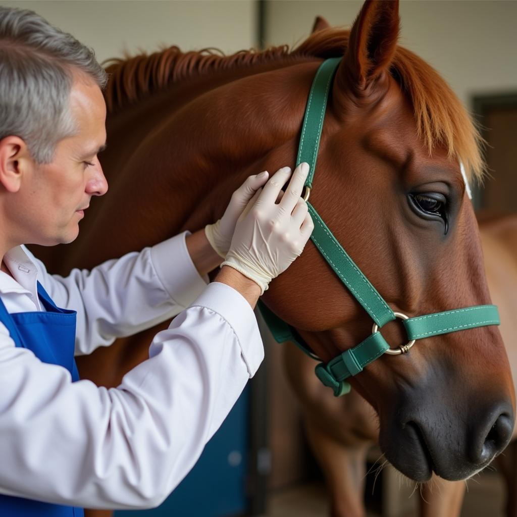 Veterinarian Examining a Horse with Suspected Grass Mumps