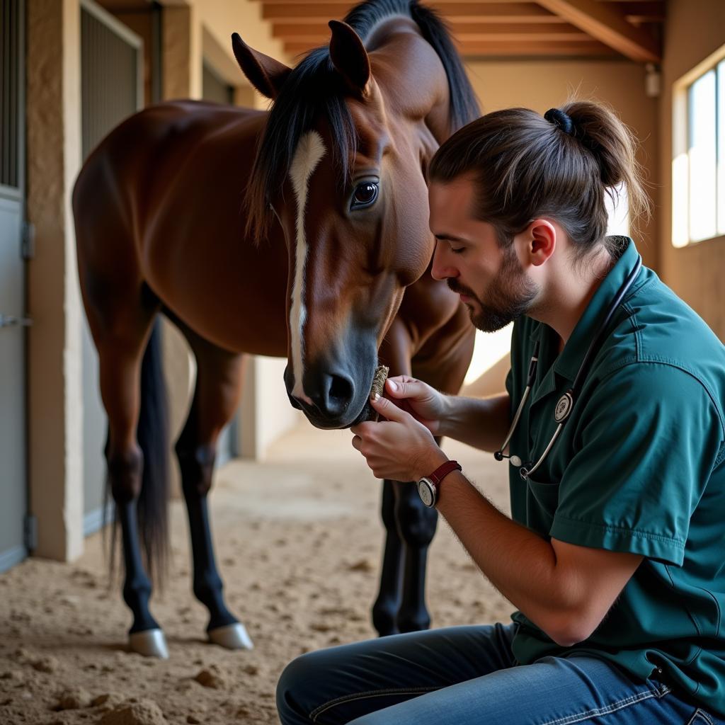 Veterinarian Examining Horse Hoof for Laminitis