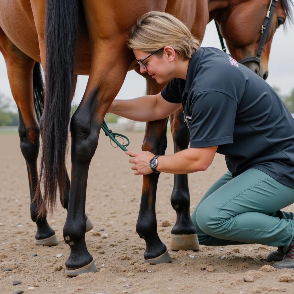 Veterinarian examining a horse's leg