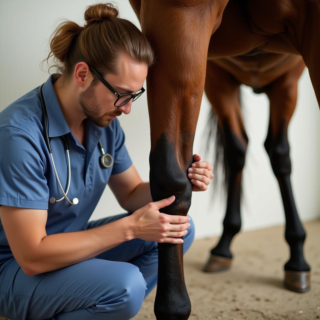 Veterinarian Examining a Horse's Leg