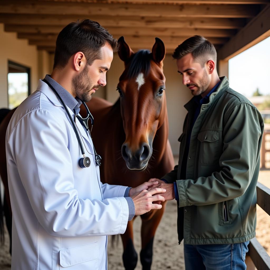 A veterinarian conducting a pre-purchase exam on a horse in Phoenix.