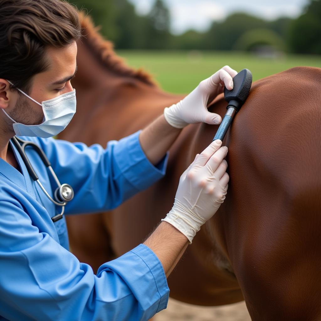 Veterinarian Examining Horse Skin for Allergy