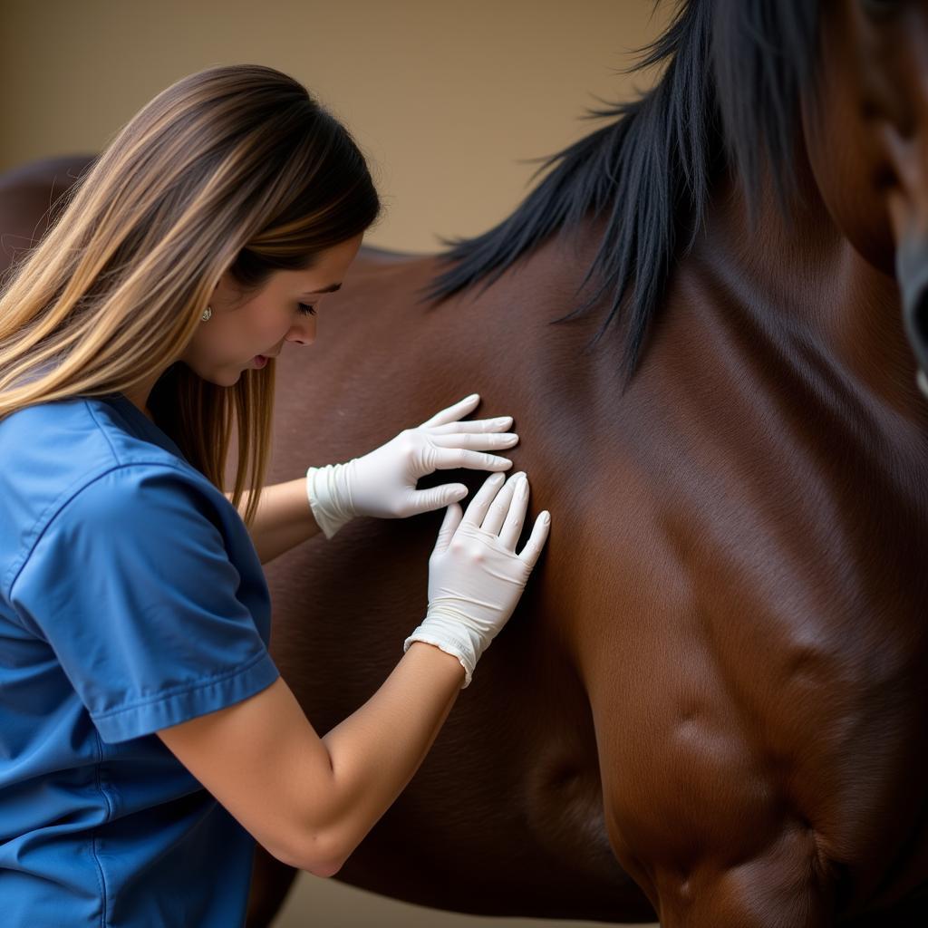 Veterinarian Examining a Lump on a Horse's Spine