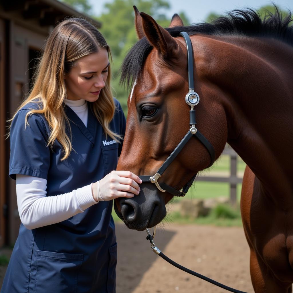 Veterinarian Examining Sweaty Horse