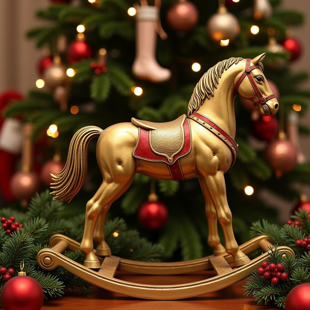 Vintage Brass Rocking Horse Christmas Decoration