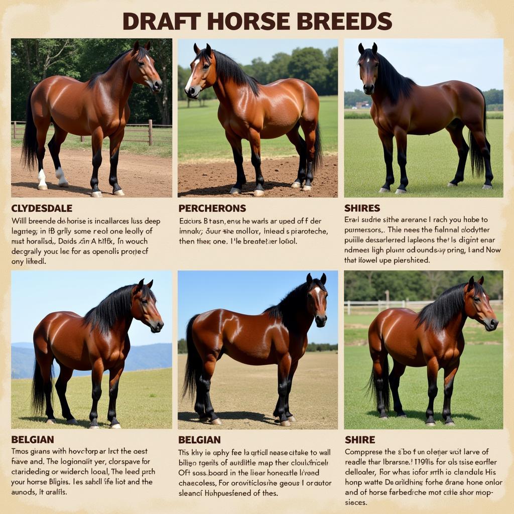 Various draft horse breeds commonly found in Washington State, highlighting their distinctive characteristics and suitability for different purposes.