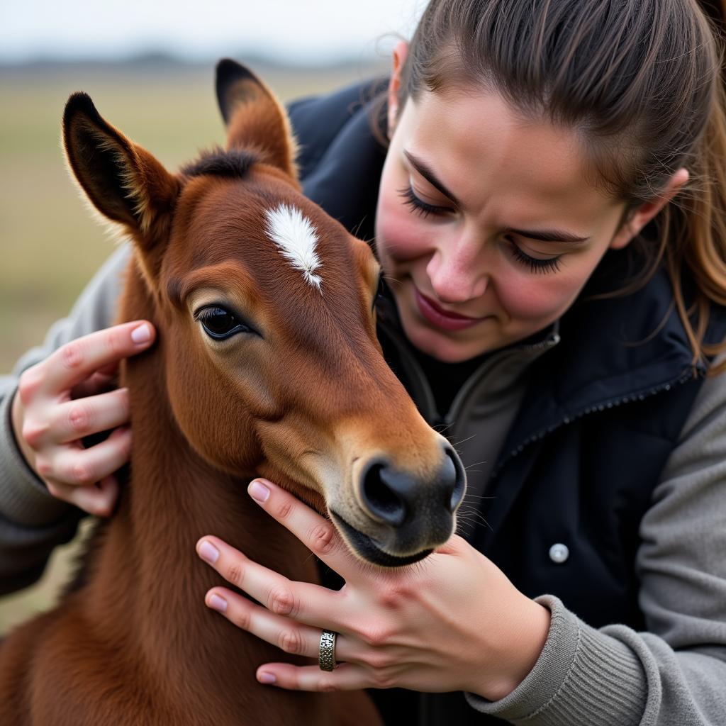 A wild horse advocate rescuing an orphaned foal