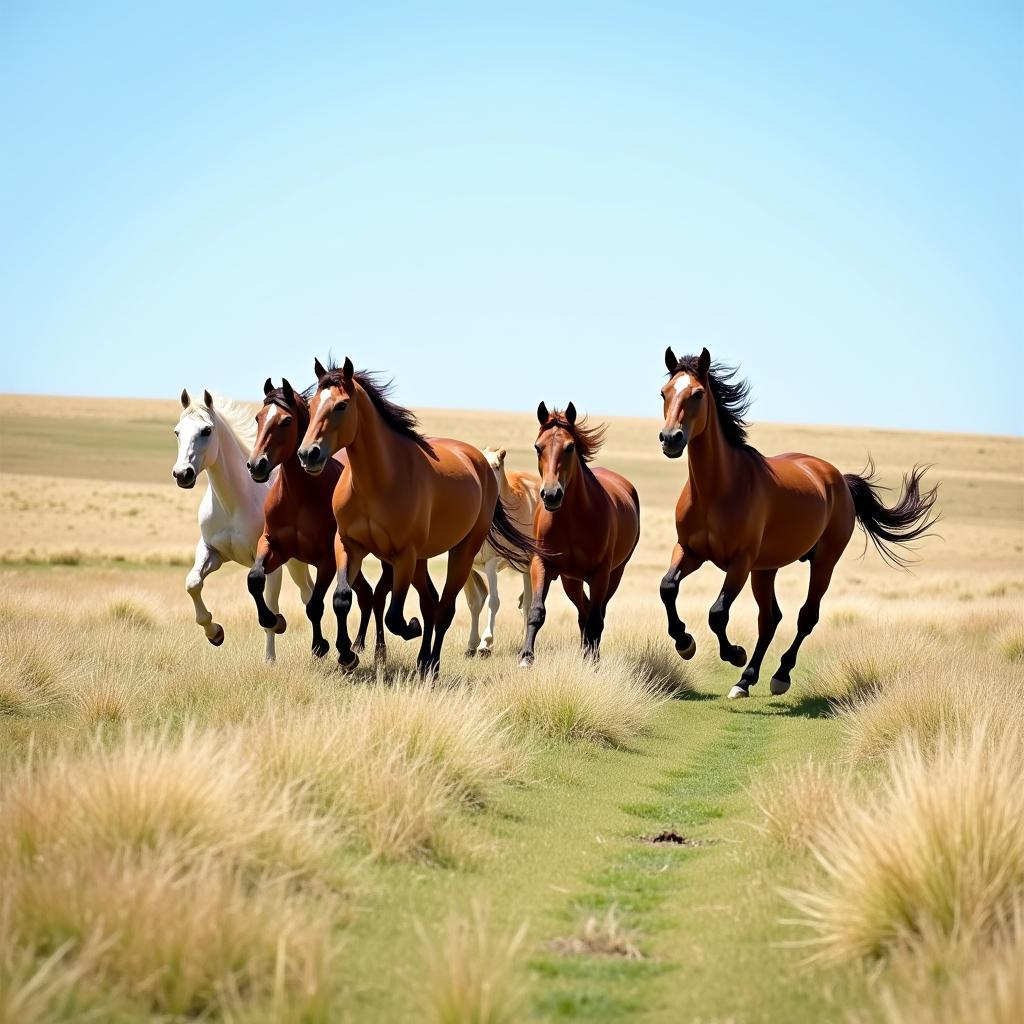 Wild horses galloping across the Kansas prairie