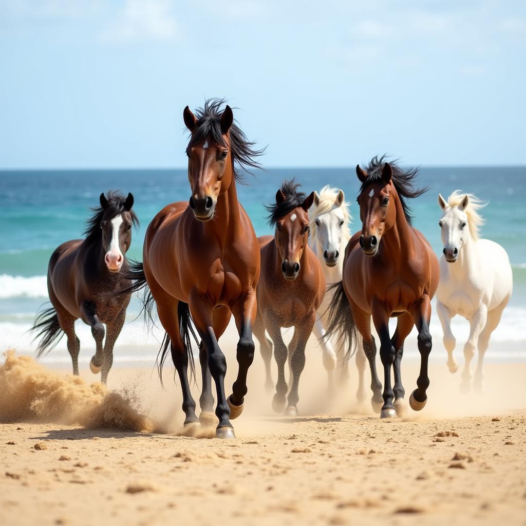 Wild Horses Running on a Puerto Rican Beach